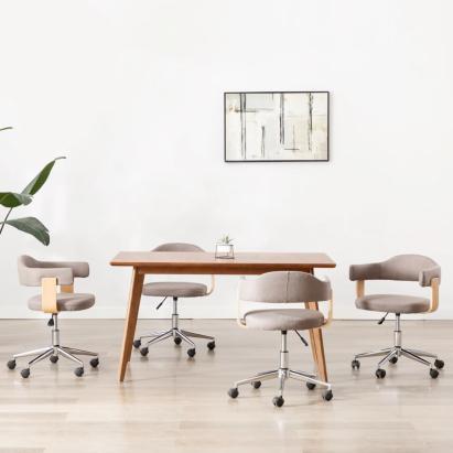 Scaune pivotante masă, 4 buc., gri taupe, lemn curbat & textil GartenMobel Dekor