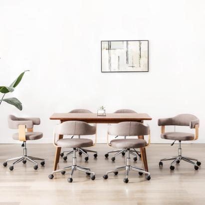 Scaune pivotante masă, 6 buc., gri taupe, lemn curbat & textil  GartenMobel Dekor