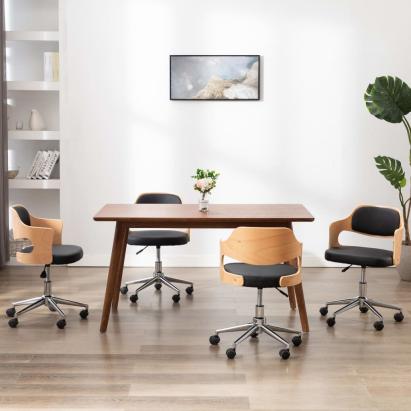 Scaune bucătărie 4 buc, negru, lemn curbat & piele ecologică GartenMobel Dekor