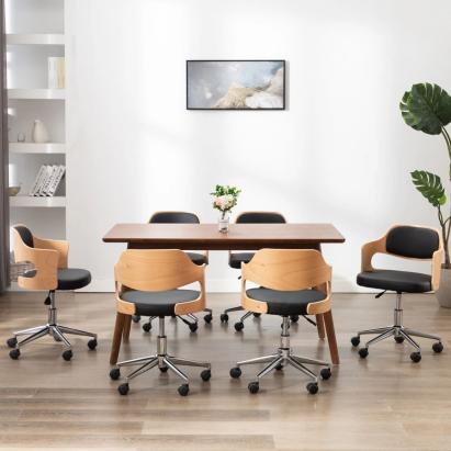 Scaune pivotante, 6 buc. negru, lemn curbat & piele ecologică GartenMobel Dekor