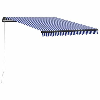 Copertină retractabilă manual, albastru și alb, 350 x 250 cm GartenMobel Dekor
