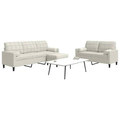 Set de canapele cu perne/rulouri, 3 piese, crem, catifea GartenMobel Dekor