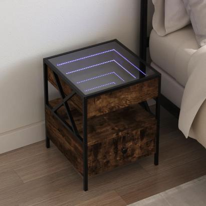 Noptieră cu LED infinity, stejar fumuriu, 40x40x51 cm GartenMobel Dekor