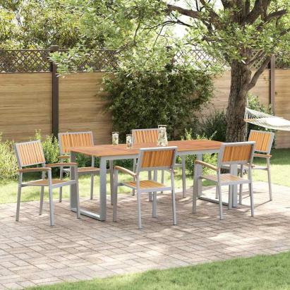 Set de masă pentru grădină 7 pcs Gri Lemn Solid de Acacia GartenMobel Dekor