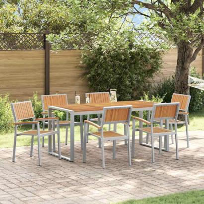 Set de masă pentru grădină 7 pcs Gri Lemn Solid de Acacia GartenMobel Dekor