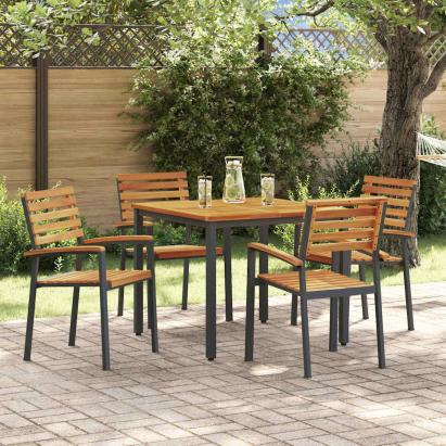 Set de masă pentru grădină 5 pcs Negru Lemn Solid de Acacia GartenMobel Dekor
