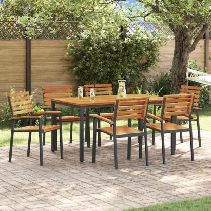 Set de masă pentru grădină 7 pcs Negru Lemn Solid de Acacia GartenMobel Dekor