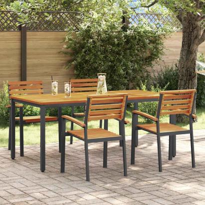 Set de masă pentru grădină 5 pcs Negru Lemn Solid de Acacia GartenMobel Dekor