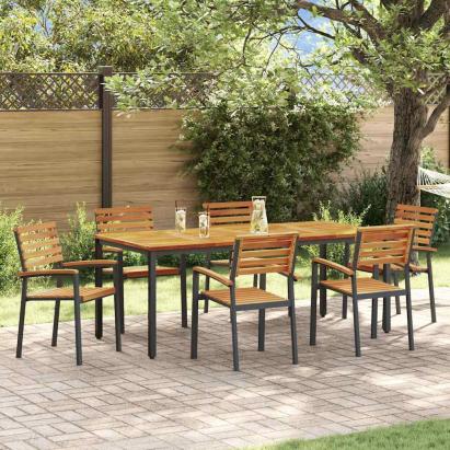 Set de masă pentru grădină 7 pcs Negru Lemn Solid de Acacia GartenMobel Dekor