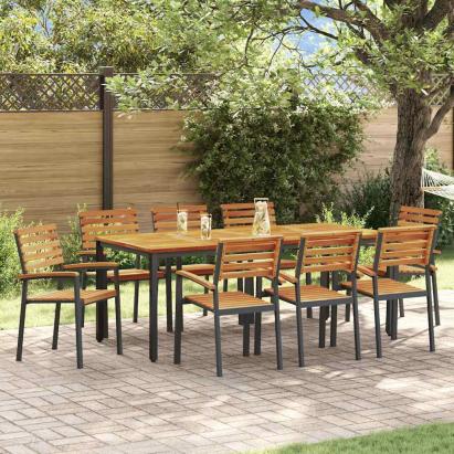 Set de masă pentru grădină 9 pcs Negru Lemn Solid de Acacia GartenMobel Dekor