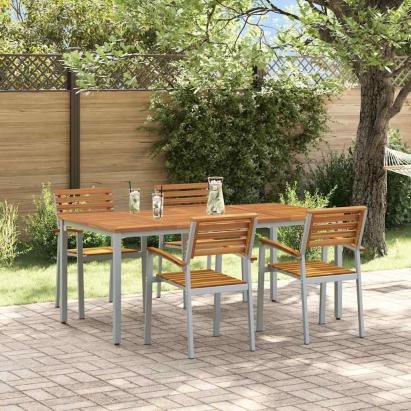 Set de masă pentru grădină 5 pcs Gri Lemn Solid de Acacia GartenMobel Dekor