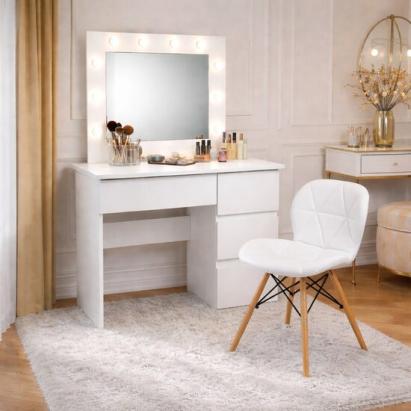 Masa de toaleta/machiaj, Irina + scaun Lago, alb, cu oglinda si LED-uri, 94x43x141 cm GartenVIP DiyLine