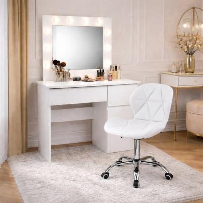 Masa de toaleta/machiaj, Irina + scaun Avola, alb, cu oglinda si LED-uri, 94x43x141 cm GartenVIP DiyLine