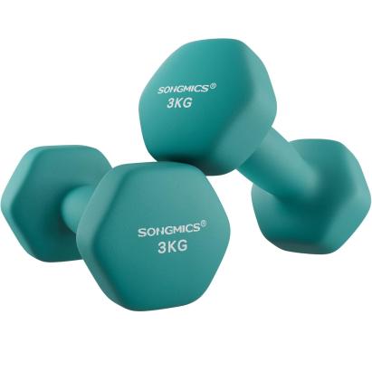 SONGMICS Set gantere fitness hex 2x3 kg, antiderapante, din fier invelit in vinil, verde Household NewTrend