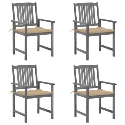 Scaune de grădină cu perne, 4 buc., gri, lemn masiv acacia GartenMobel Dekor