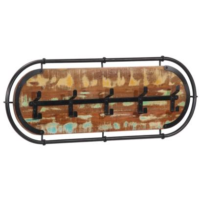 Cuier haine montat pe perete cu 5 cârlige, lemn masiv reciclat GartenMobel Dekor