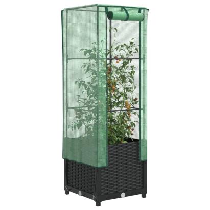 Strat înălțat cu husă de seră, aspect ratan, 40x40x139 cm GartenMobel Dekor