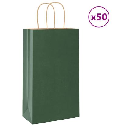 Pungi de hârtie 50 buc cu mânere verde 21x11x36 cm GartenMobel Dekor