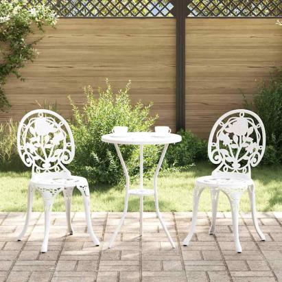 Set Bistro de Grădină 3 pcs Alb Aluminiu GartenMobel Dekor