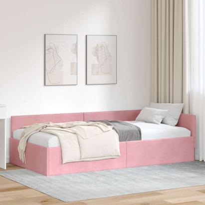Cadru de pat colțar cu headboard Roz 100 cm x 200 cm Catifea GartenMobel Dekor