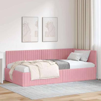 Cadru de pat colțar cu headboard Roz 100 cm x 200 cm Catifea GartenMobel Dekor