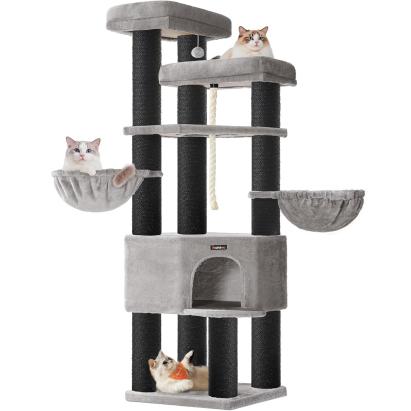 FEANDREA Ansamblu de joaca pentru pisici XXL, 5 niveluri, stalpi sisal, pentru pisici de talie mare, 55x55x187 cm, gri Household NewTrend
