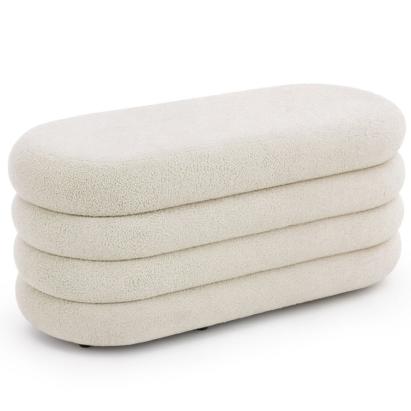 Taburet tapitat Puffo cu spatiu de depozitare, velur, 100x42x42 cm, crem Household NewTrend