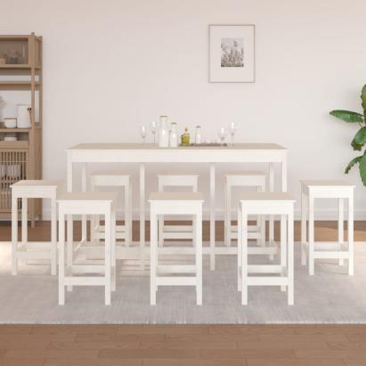 Set mobilier de bar, 9 piese, alb, lemn masiv de pin GartenMobel Dekor
