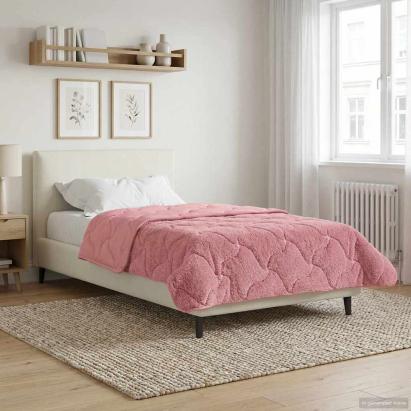 Pilotă roz 135x220 cm, reversibilă, din microfibră și fleece teddy