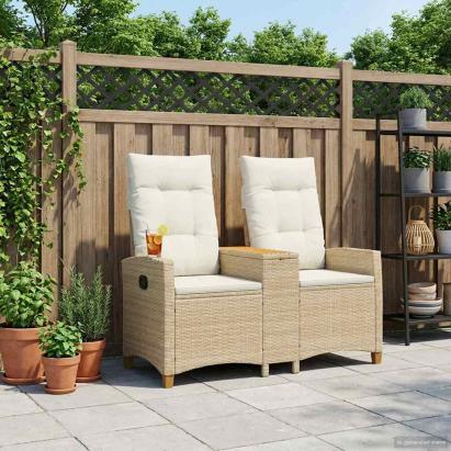Bancă reclinabilă cu masă Bej și alb crem 126 x 65 x 112 cm GartenMobel Dekor