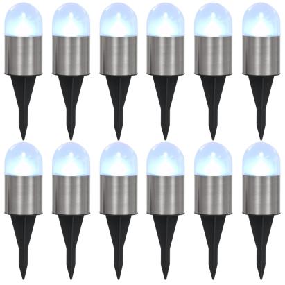 Lămpi solare de sol, 12 buc., alb, becuri LED GartenMobel Dekor