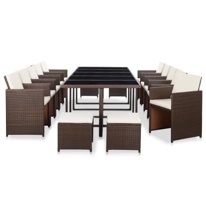 Set mobilier de grădină cu perne, 15 piese, maro, poliratan GartenMobel Dekor