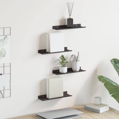 Raft suspendat Pe perete 4 pcs Negru 30 x 9 x 2,5 cm Oțel GartenMobel Dekor