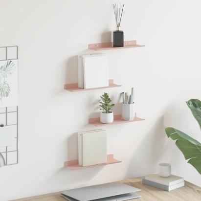 Raft suspendat Pe perete 4 pcs Roz 30 x 9 x 2,5 cm Oțel GartenMobel Dekor