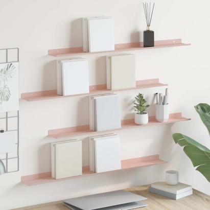 Raft suspendat Pe perete 4 pcs Roz 80 x 9 x 2,5 cm Oțel GartenMobel Dekor