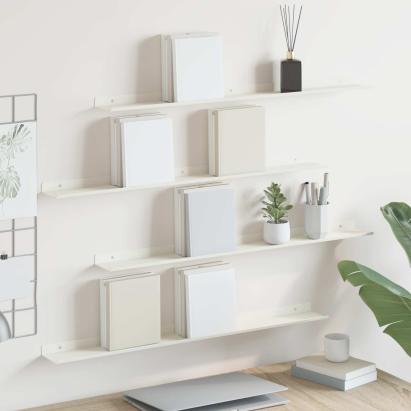 Raft suspendat Pe perete 4 pcs Alb 80 x 9 x 2,5 cm Oțel GartenMobel Dekor