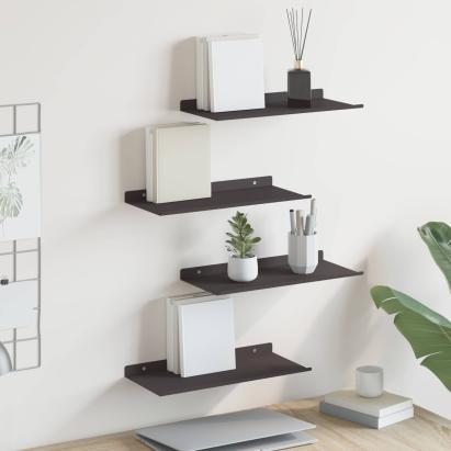 Raft suspendat Pe perete 4 pcs Negru 40 x 18 x 2,5 cm Oțel GartenMobel Dekor