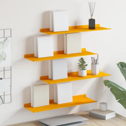 Raft suspendat 4 pcs Galben muștar 60 x 18 x 2,5 cm Oțel GartenMobel Dekor