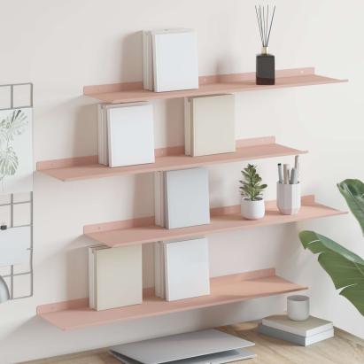 Raft suspendat Pe perete 4 pcs Roz 80 x 18 x 2,5 cm Oțel GartenMobel Dekor