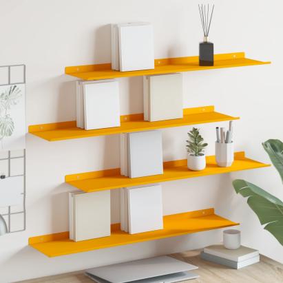 Raft suspendat 4 pcs Galben muștar 80 x 18 x 2,5 cm Oțel GartenMobel Dekor