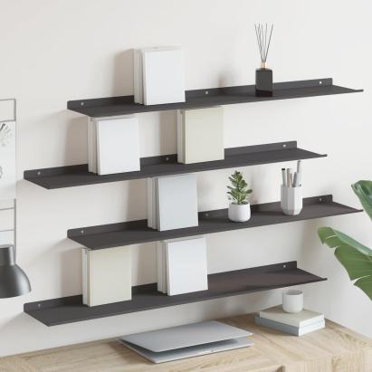 Raft suspendat Pe perete 4 pcs Negru 100 x 18 x 2,5 cm Oțel GartenMobel Dekor