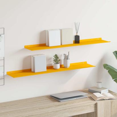 Raft suspendat 2 pcs Galben muștar 100 x 18 x 2,5 cm Oțel GartenMobel Dekor