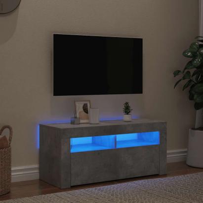 Comodă TV cu lumini LED, gri beton, 90x35x40 cm GartenMobel Dekor