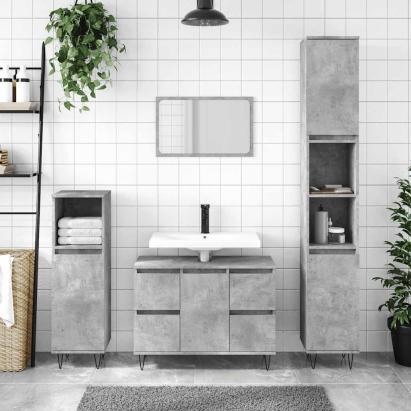 Dulap pentru baie, gri beton, 80x33x60 cm, lemn compozit GartenMobel Dekor