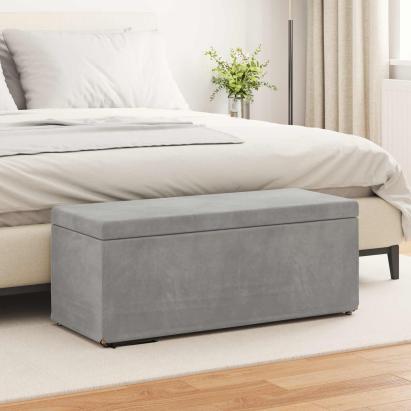 Taburet Gri deschis Catifea și lemn stratificat GartenMobel Dekor