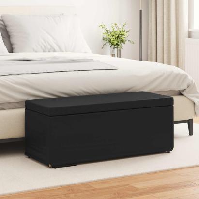 Taburet Negru Piele ecologică și lemn stratificat GartenMobel Dekor