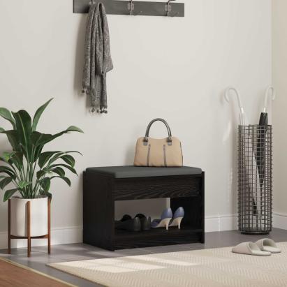 Bancă pentru hol cu pernă cu raft Stejar Negru 63 x 38 x 45 cm GartenMobel Dekor