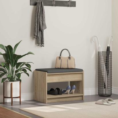 Bancă pentru hol cu pernă cu raft Stejar Sonoma 63 x 38 x 45 cm GartenMobel Dekor