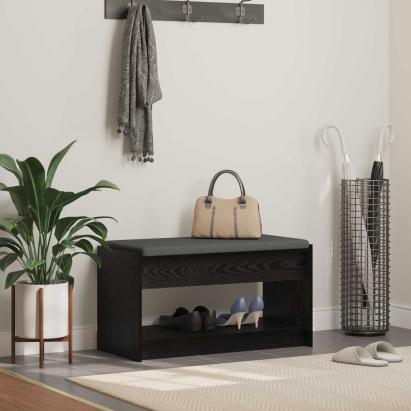 Bancă pentru hol cu pernă cu raft Stejar Negru 83 x 38 x 45 cm GartenMobel Dekor