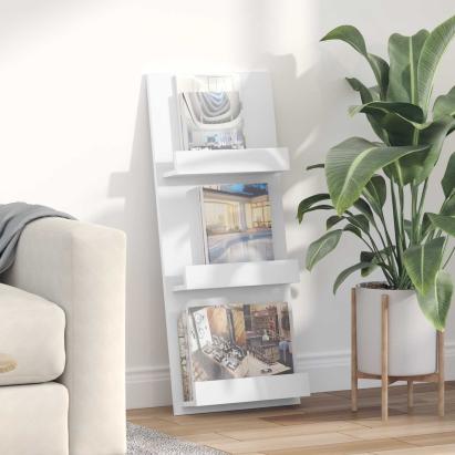 Raft pentru reviste cu raft Alb 51 x 11 x 102 cm Lemn compozit GartenMobel Dekor